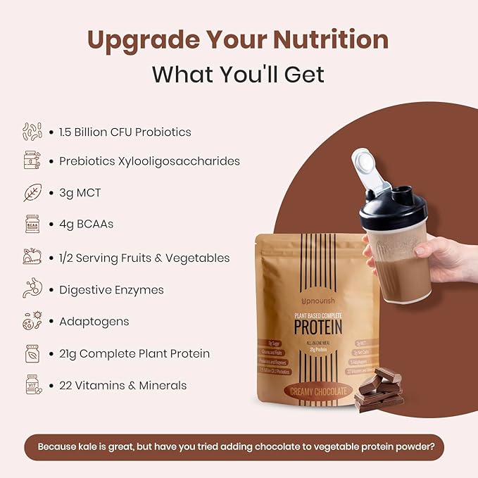 UpNourish Chocolate Vegan Protein Powder 54 Superfoods Powder,1.5 Billion CFU Probiotics 21g Plant Based Protein,No Sugar No Dairy No GMO Dairy Free,Meal Replacement Shake, Low-Carb Diet,15 Servings