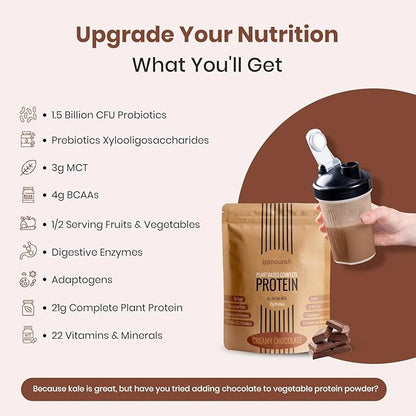 UpNourish Chocolate Vegan Protein Powder 54 Superfoods Powder,1.5 Billion CFU Probiotics 21g Plant Based Protein,No Sugar No Dairy No GMO Dairy Free,Meal Replacement Shake, Low-Carb Diet,15 Servings