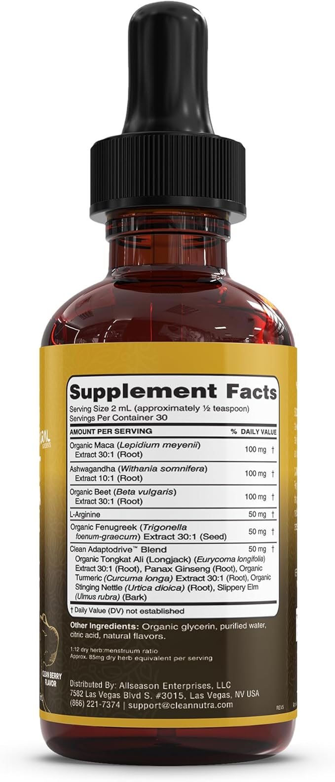 Organic Maca Root Liquid Drops with Ashwagandha, Fenugreek, Beet Root and L-Arginine Liquid Multivitamin for Women and Men - Adapto Drive by Clean Nutra