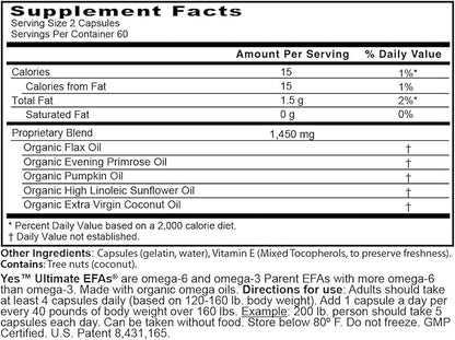 Omega 3 6 EFA Fish Oil Alternative, Organic Plant Based, Vegetarian, Burpless, No Fishy Aftertaste (4 x 120 Soft Gels) by YES Your Essential Supplements