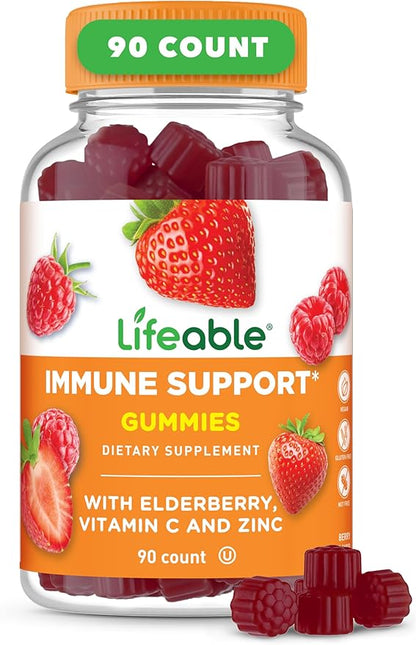 Lifeable Immune Support Gummies for Adult | Elderberry Vitamin C and Zinc | Great Tasting Elderberry Immune Support Supplement Gummies | Immunity Gummies for Adults, Men, Women | 90 Gummies