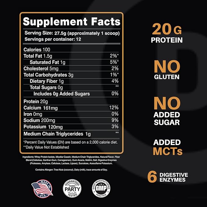 Devotion Nutrition Protein Powder Blend | Gluten Free, Keto Friendly, No Added Sugars | 1g MCT | 20g Whey & Micellar Protein | 12 Count Packets (Angel Food Cake)