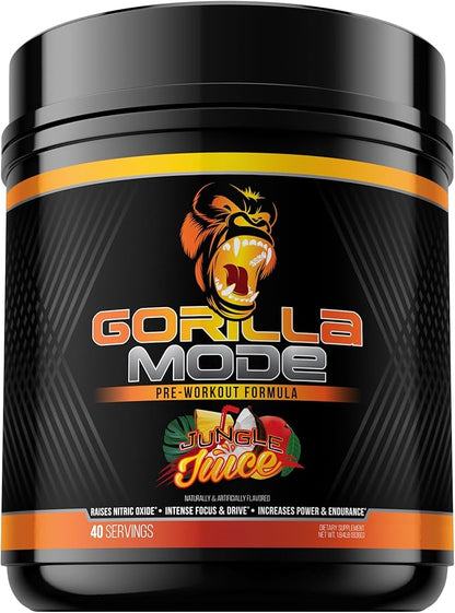 Gorilla Mode Pre Workout - Massive Pumps · Laser Focus · Energy · Power - L-Citrulline, Creatine, L-Tyrosine, Betaine, Hydroprime®, Alpha-GPC, 400mg Caffeine, Huperzine A - 836g (Jungle Juice)