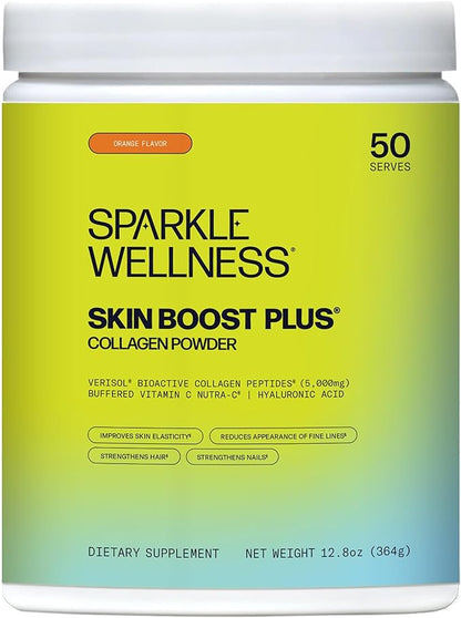 Sparkle Wellness Skin Boost Plus (Orange) [50-Serves] | Collagen Powder Supplement with VERISOL Bioactive Hydrolyzed Collagen Peptides, Vitamin C & Hyaluronic Acid to Improve Skin Elasticity