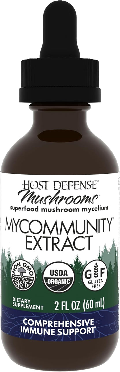 Host Defense MyCommunity Extract - 17 Species Blend Mushroom Supplement for Immune Support - Extract with Lion's Mane, Reishi, Chaga, Cordyceps, Turkey Tail & More - 2 fl oz (60 Servings)*