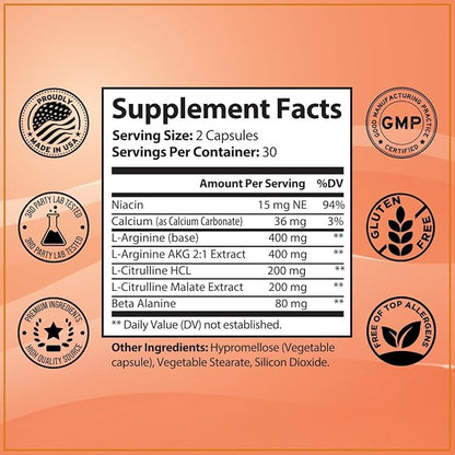 All-in-One Nitric Oxide Booster | Women Pump Preworkout Supplement with L Arginine, L Citrulline, Beta Alanine | Stim Free & Caffeine Free | Blood Flow for Booty Gains | 7 in 1 Formula 60 Caps