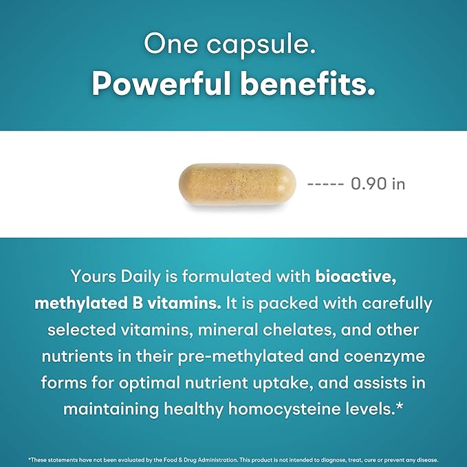 Methylated Multivitamin - Yours Daily Iron-Free Multi for Men and Women - MTHFR Supplement with Methyl B12, Methylfolate (5-MTHF), CoQ10 for Energy, Heart and Mood Support - 60 Capsules