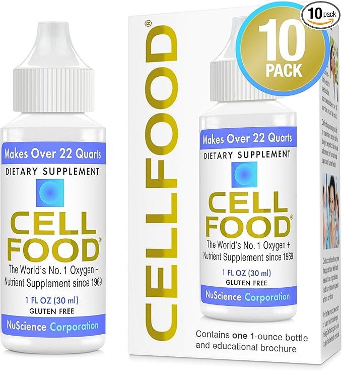 Cellfood Liquid Concentrate, 1 fl oz, 10 Pack - Oxygen + Nutrient Supplement - Supports Immune System, Energy, Endurance, Hydration & Overall Health - Gluten Free, Non-GMO, Kosher - Makes 22+ Quarts