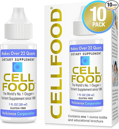Cellfood Liquid Concentrate, 1 fl oz, 10 Pack - Oxygen + Nutrient Supplement - Supports Immune System, Energy, Endurance, Hydration & Overall Health - Gluten Free, Non-GMO, Kosher - Makes 22+ Quarts
