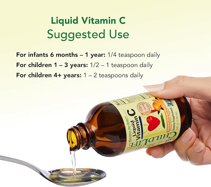CHILDLIFE ESSENTIALS Liquid Vitamin C - Liposomal Vitamin C Liquid, Pure Vitamin C, Vitamin C for Kids, Liquid Supplement, Immune System Support, Great Taste - Natural Orange, 4 Fl Oz (Pack of 3)