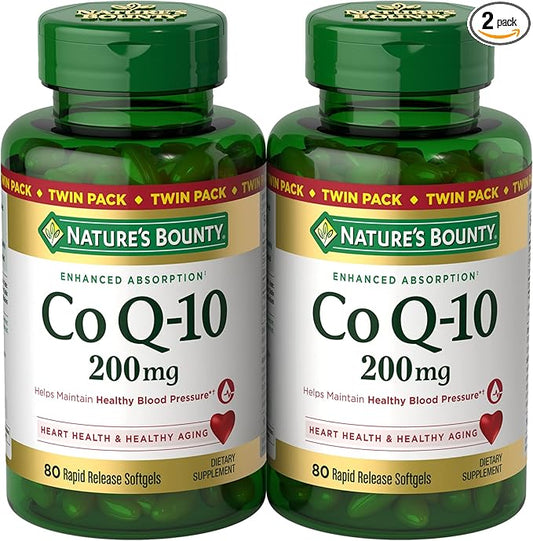 Nature's Bounty CoQ10 200 mg Softgels, Heart Health & Cellular Energy Support, Twin Pack, 160 Rapid Release Softgels