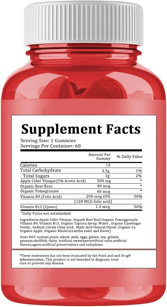 Apple Cider Vinegar Gummies - 60 Count, ACV Gummies Vitamin B12 Supplement, Vegan, Non-GMO, Gluten-Free & Gelatin Free, Apple Flavored Gummy Vitamins for Energy
