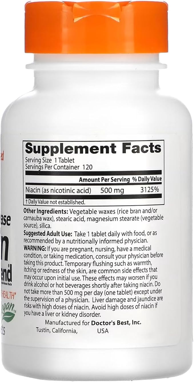 Doctor's Best TimeRelease Niacin with Niaxtend NonGMO Vegan Gluten Free 500 mg Tablets, 120 Count