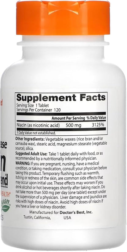 Doctor's Best TimeRelease Niacin with Niaxtend NonGMO Vegan Gluten Free 500 mg Tablets, 120 Count