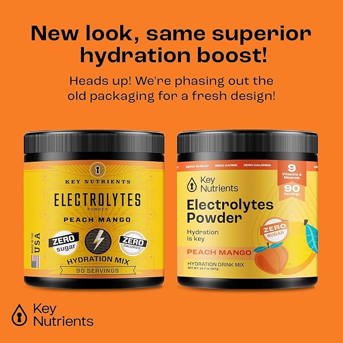 KEY NUTRIENTS Multivitamin Electrolytes Powder No Sugar - Tropical Peach Mango Electrolyte Powder - Endurance & Energy Supplement - Hydration Powder - No Calories - 90 Servings - Made in USA