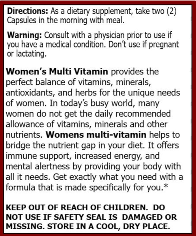 MiracleMulti Multivitamin for Women - Female Support Formula, Immune Support, Minerals, Biotin, Antioxidants & Superfoods Blend – 60 Capsules