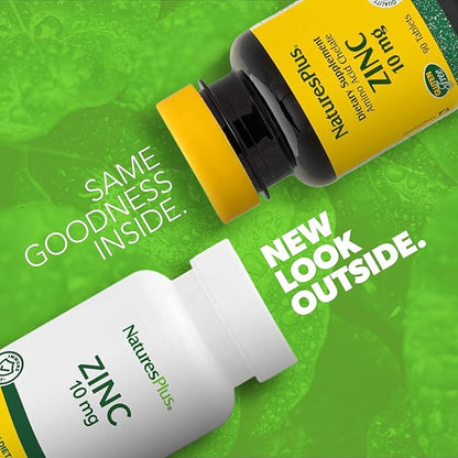 NaturesPlus Zinc 10 mg - 90 Tablets, Pack of 2 - Supports Immune Health & Overall Well-Being - High-Potency Amino Acid Chelate Form - Gluten Free, Vegetarian - 180 Total Servings