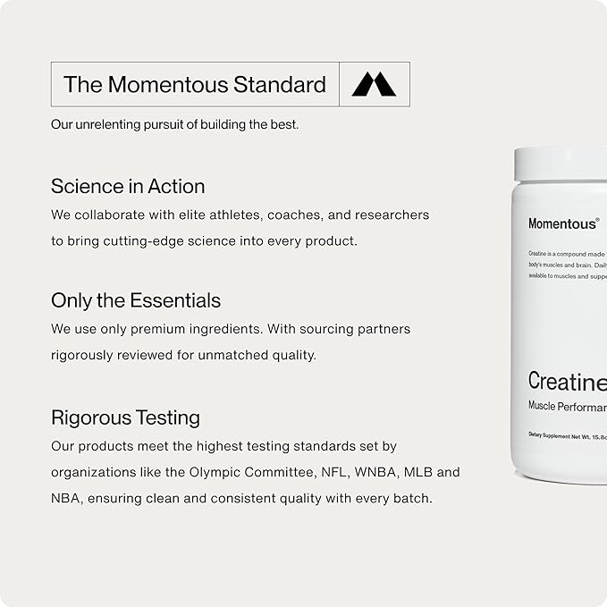 Momentous Creatine Monohydrate Powder - Creapure Creatine Powder Supports Strength, Lean Muscle, & Recovery for Men & Women - 5g Per Serving, 90 Servings