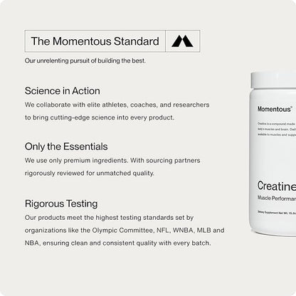 Momentous Creatine Monohydrate Powder - Creapure Creatine Powder Supports Strength, Lean Muscle, & Recovery for Men & Women - 5g Per Serving, 90 Servings