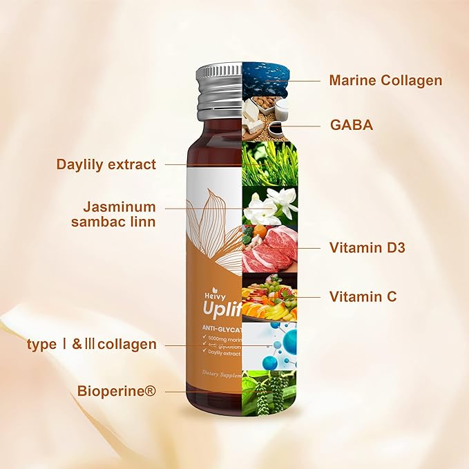 Liquid Collagen Supplement, Collagen Drink, Collagen Peptides, Age-Defying and Brighten up Your Day, Ageless Beauty, Hydrolyzed Collagen, with CoQ10, 1.69 fl.oz./Bottle (1 Box,10 Bottles)