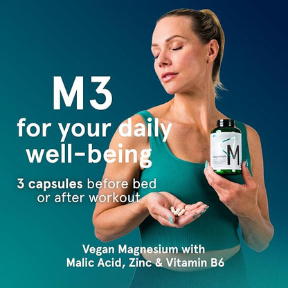 Puori Organic Magnesium Zinc Supplement - 300mg - 240 Vegan Capsules - High Absorption M3 Complex for Sleep, Immune Support, Energy, Muscle Recovery, Relaxation & Leg Cramps - Zinc & Vitamin B6