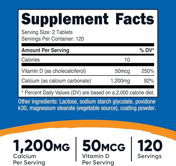 Nutricost Calcium with Vitamin D, 240 Tablets - Calcium (1200mg) Vitamin D (50mcg) Per Serving - Non-GMO, Gluten Free