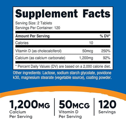 Nutricost Calcium with Vitamin D, 240 Tablets - Calcium (1200mg) Vitamin D (50mcg) Per Serving - Non-GMO, Gluten Free