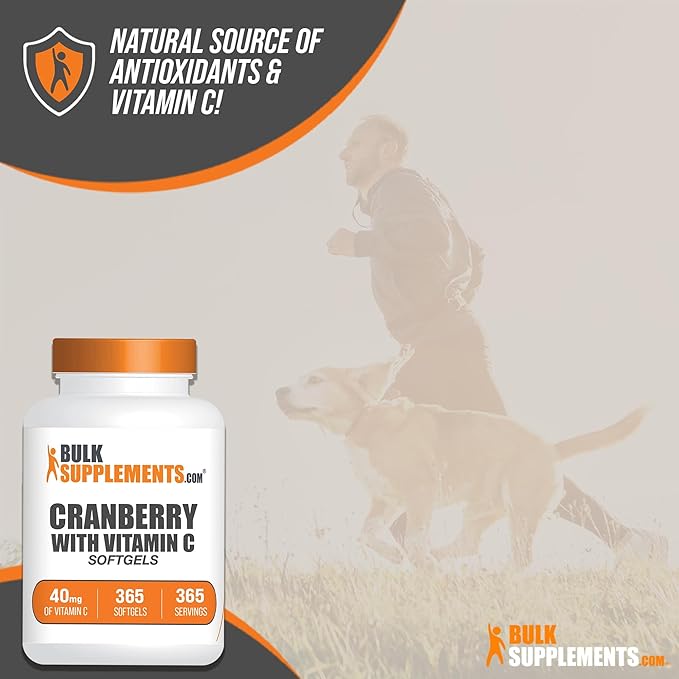 BulkSupplements.com Cranberry with Vitamin C Softgels - Cranberry Supplement & Vitamin C Supplement - 40mg of Vitamin C - Gluten Free, 1 Softgel per Serving, 365 Count (Pack of 1)