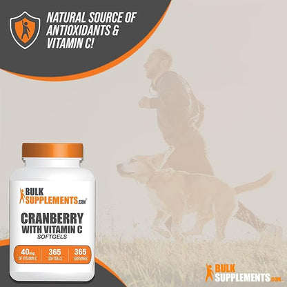 BulkSupplements.com Cranberry with Vitamin C Softgels - Cranberry Supplement & Vitamin C Supplement - 40mg of Vitamin C - Gluten Free, 1 Softgel per Serving, 365 Count (Pack of 1)