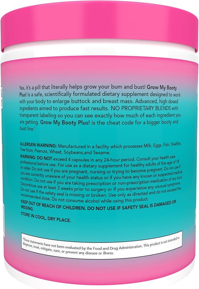 SPAZMATIC Grow My Booty Plus Butt Enhancement Booty Pills - Mega Booty and Bust Fast Growth Formula Glute Booster