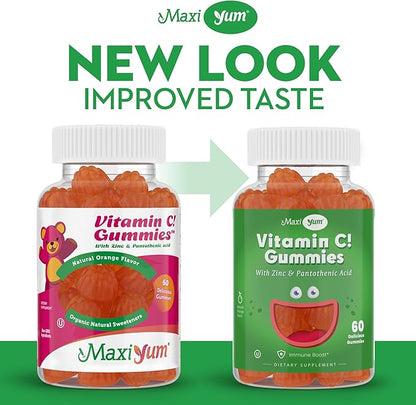 Vitamin C Gummies with Zinc - Maxi-Health Vitamin C with Zinc for Children and Adults - Respiratory Support and Immune Booster - No Preservatives and Artificial Flavors - 60 Fruit Shaped Gummies