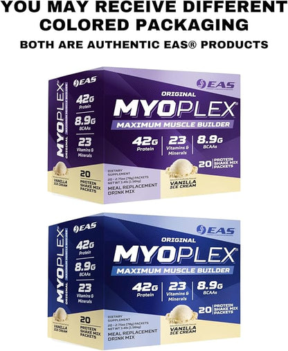 Original Myoplex Maximum Muscle Builder | Meal Replacement Protein Drink Mix | Quality Protein Blend | 42g Protein | 20 Individual Packets (Vanilla Ice Cream)