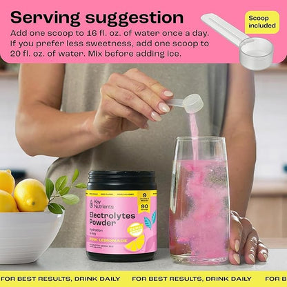 KEY NUTRIENTS Multivitamin Electrolytes Powder No Sugar - Fresh Pink Lemonade Electrolyte Powder - Endurance & Energy Supplement - Hydration Powder - No Calories - 90 Servings - Made in USA