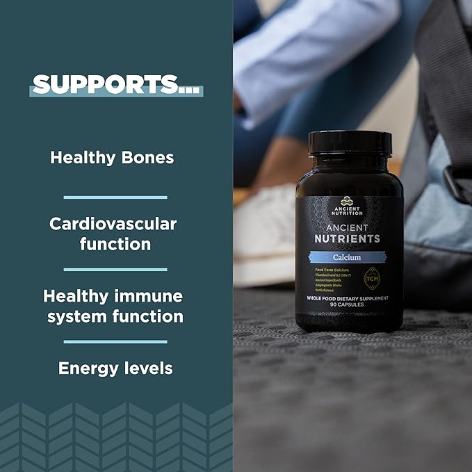 Calcium Supplement with Vitamin D and Vitamin K2 by Ancient Nutritiion, Supports Bone Health and Immune Support, Muscle Recovery, Paleo and Keto Friendly, 90 Ct