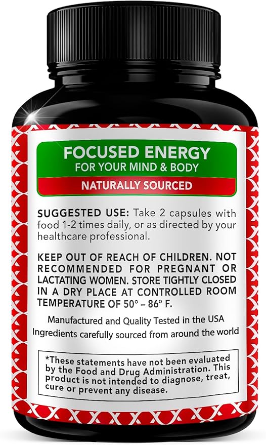 Korean Red Panax Ginseng 1200mg + Ginkgo Biloba - Extra Strength Root Extract Powder Supplement w/High Ginsenosides Vegan Capsules for Energy, Performance & Focus - Supplement for Men & Women