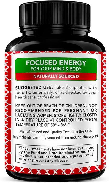 Korean Red Panax Ginseng 1200mg + Ginkgo Biloba - Extra Strength Root Extract Powder Supplement w/High Ginsenosides Vegan Capsules for Energy, Performance & Focus - Supplement for Men & Women