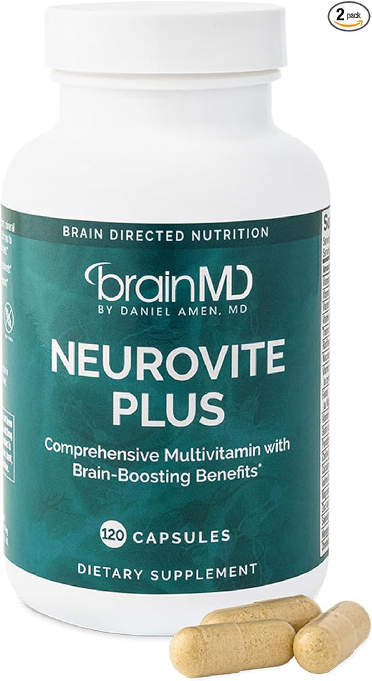 Dr Amen BrainMD NeuroVite Plus - 120 Capsules, Pack of 2 - Multivitamin & Mineral Supplement - Enhanced with Phytonutrients, Enzymes & Whole Foods - Gluten Free - 60 Total Servings