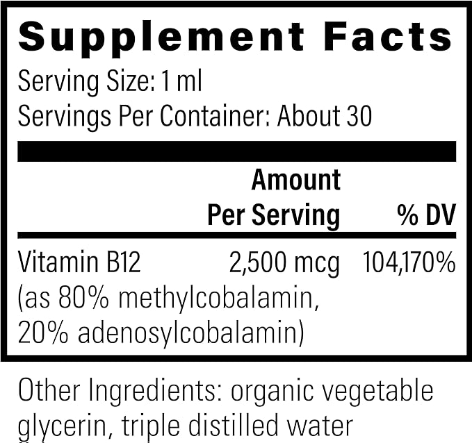 Organic Vegan Vitamin B12 Sublingual Liquid Supplement - 2500mcg Methylcobalamin Drops for Natural Energy, Metabolism Health and Immune System Support - 1 Fl Oz