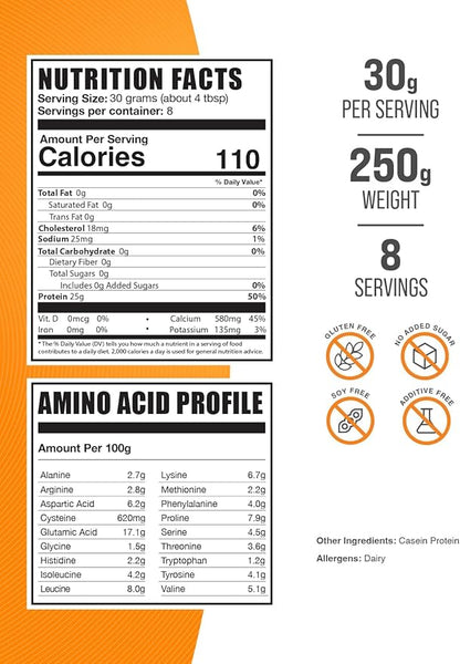 BulkSupplements.com Casein Protein Powder - Micellar Casein Powder, Protein Powder Casein, Casein Powder - Gluten Free & Soy Free, 30g per Serving, 250g (8.8 oz) (Pack of 1)