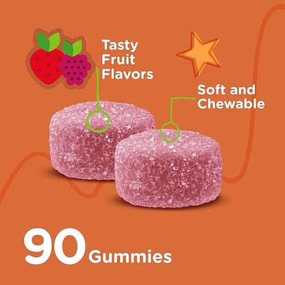 Kids Calcium Gummies + Vitamin D3 & Magnesium Citrate for Kids and Teens - Supports Bone Health, Immune Support, Energy & Muscle Function - Gluten Free, GMO Free - Tasty Chewable Fruit Flavored Gummy