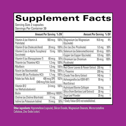 Hyland's Rock On Menopause + Youthful Skin Care Multivitamin for Women with Immune Support - 60 Capsules - Menopause Relief for Women with Biotin, Collagen, and Red Clover (Pack of 2)