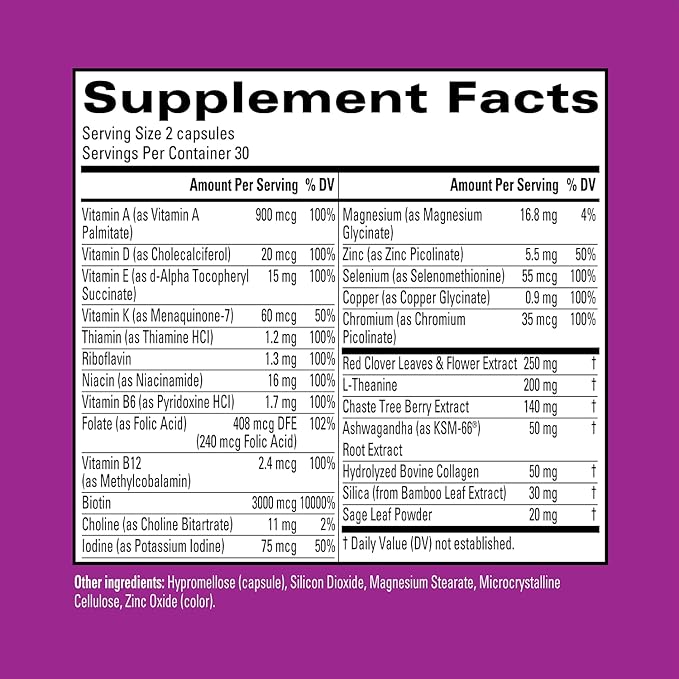 Hyland's Rock On Menopause + Youthful Skin Care Multivitamin for Women with Immune Support - 60 Capsules - Menopause Relief for Women with Biotin, Collagen, and Red Clover (Pack of 2)