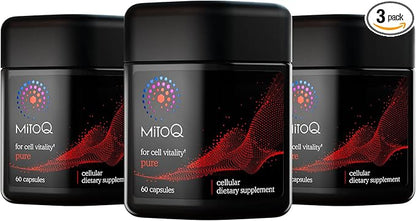 MitoQ Pure Mitochondria-targeted Antioxidant Supplement | Reducing Free Radical Damage & Oxidative Stress | Supports Cellular Longevity, Metabolic Health, Healthier Aging, and Energy (180 Capsules)