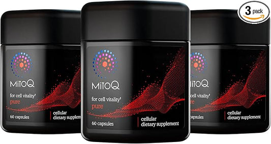 MitoQ Pure Mitochondria-targeted Antioxidant Supplement | Reducing Free Radical Damage & Oxidative Stress | Supports Cellular Longevity, Metabolic Health, Healthier Aging, and Energy (180 Capsules)