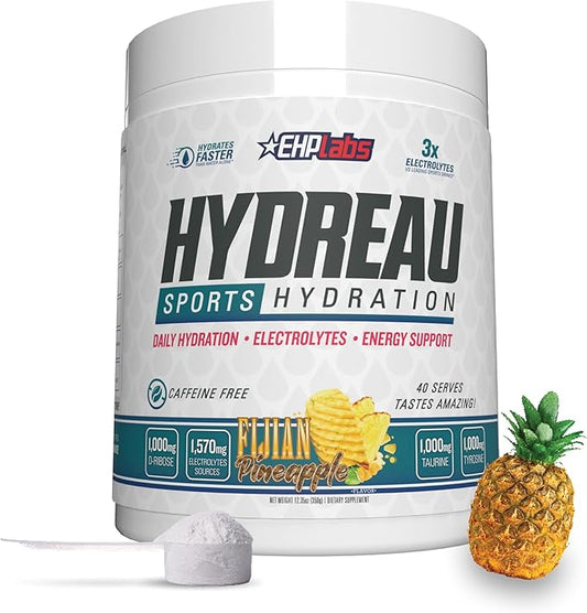 EHP Labs Hydreau Electrolytes Powder No Sugar - Hydration Powder for Endurance & Energy - Electrolyte Powder for Men & Women - Sugar Free Electrolytes - Fijian Pineapple (40 Serves)