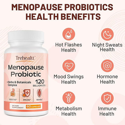 Menopause supplements for women, 120 Billion CFU Probiotic, 13-in-1 Herbs & Botanicals Complex, for Hormone Menopause, Hot Flashes, Night Sweats, Mood Swings, Sleep Disturbances, Vegan, 60 Capsules