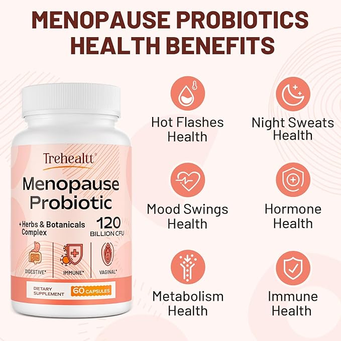 Menopause supplements for women, 120 Billion CFU Probiotic, 13-in-1 Herbs & Botanicals Complex, for Hormone Menopause, Hot Flashes, Night Sweats, Mood Swings, Sleep Disturbances, Vegan, 5Packs