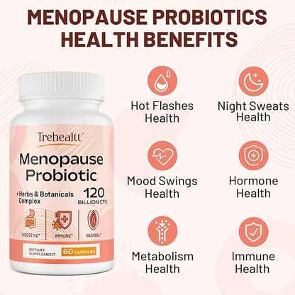 Menopause supplements for women, 120 Billion CFU Probiotic, 13-in-1 Herbs & Botanicals Complex, for Hormone Menopause, Hot Flashes, Night Sweats, Mood Swings, Sleep Disturbances, Vegan, 5Packs