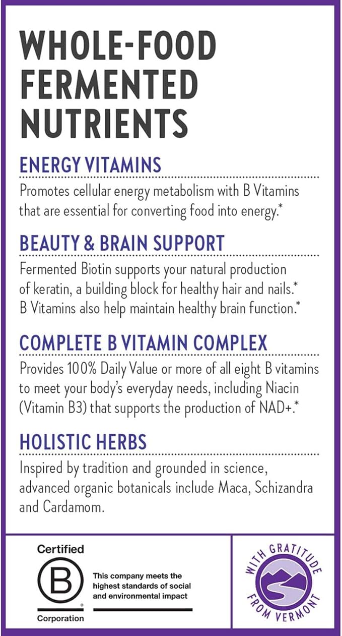 New Chapter Vitamin B Complex, Fermented Vitamin B Complex, USDA Organic, ONE Daily for Cellular Energy + Brain + Beauty, 100% Vegan, Gluten-Free - 90 Count