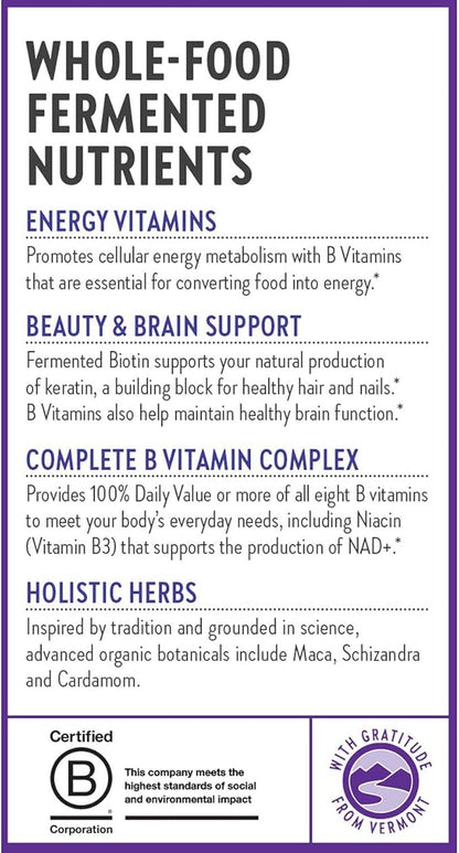 New Chapter Vitamin B Complex, Fermented Vitamin B Complex, USDA Organic, ONE Daily for Cellular Energy + Brain + Beauty, 100% Vegan, Gluten-Free - 90 Count